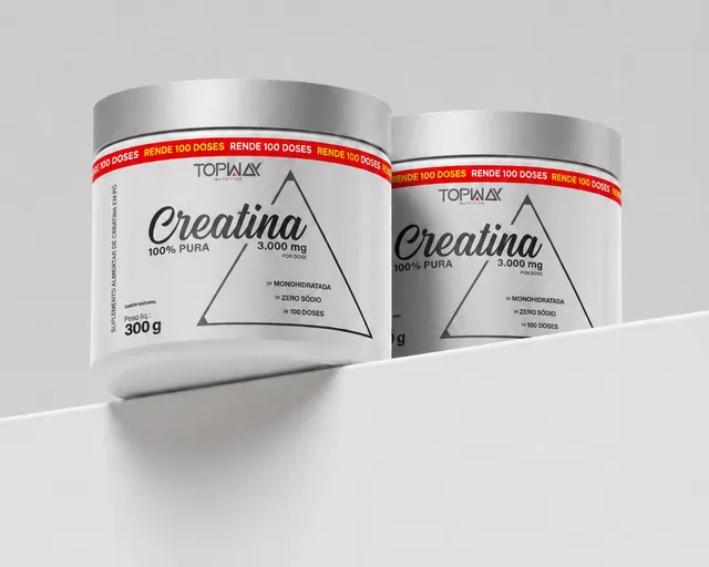 Dois potes de Creatina 100% Pura Topway, vista frontal